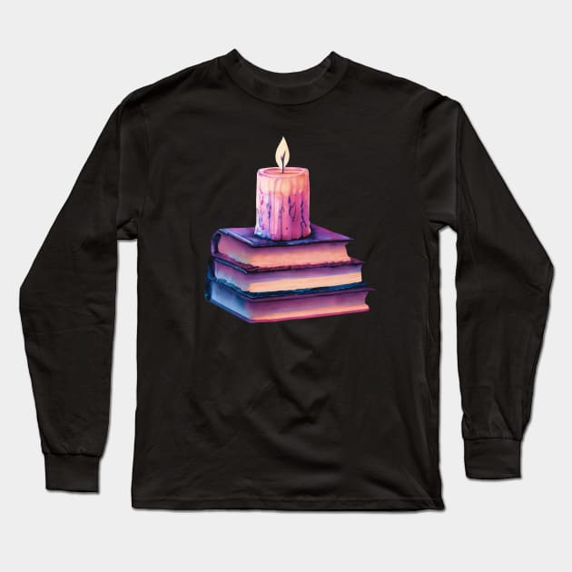 Whimsical pastel books and candle halloween. Pastelloween. Long Sleeve T-Shirt by Project Charlie
